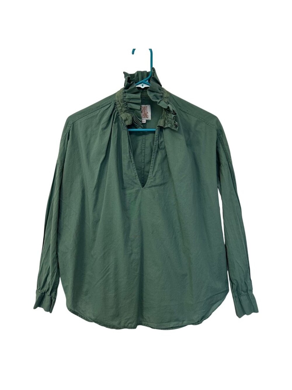A Shirt Thing Penelope Blouse Top Womens Sz S Petite Green Cotton Coastal Preppy